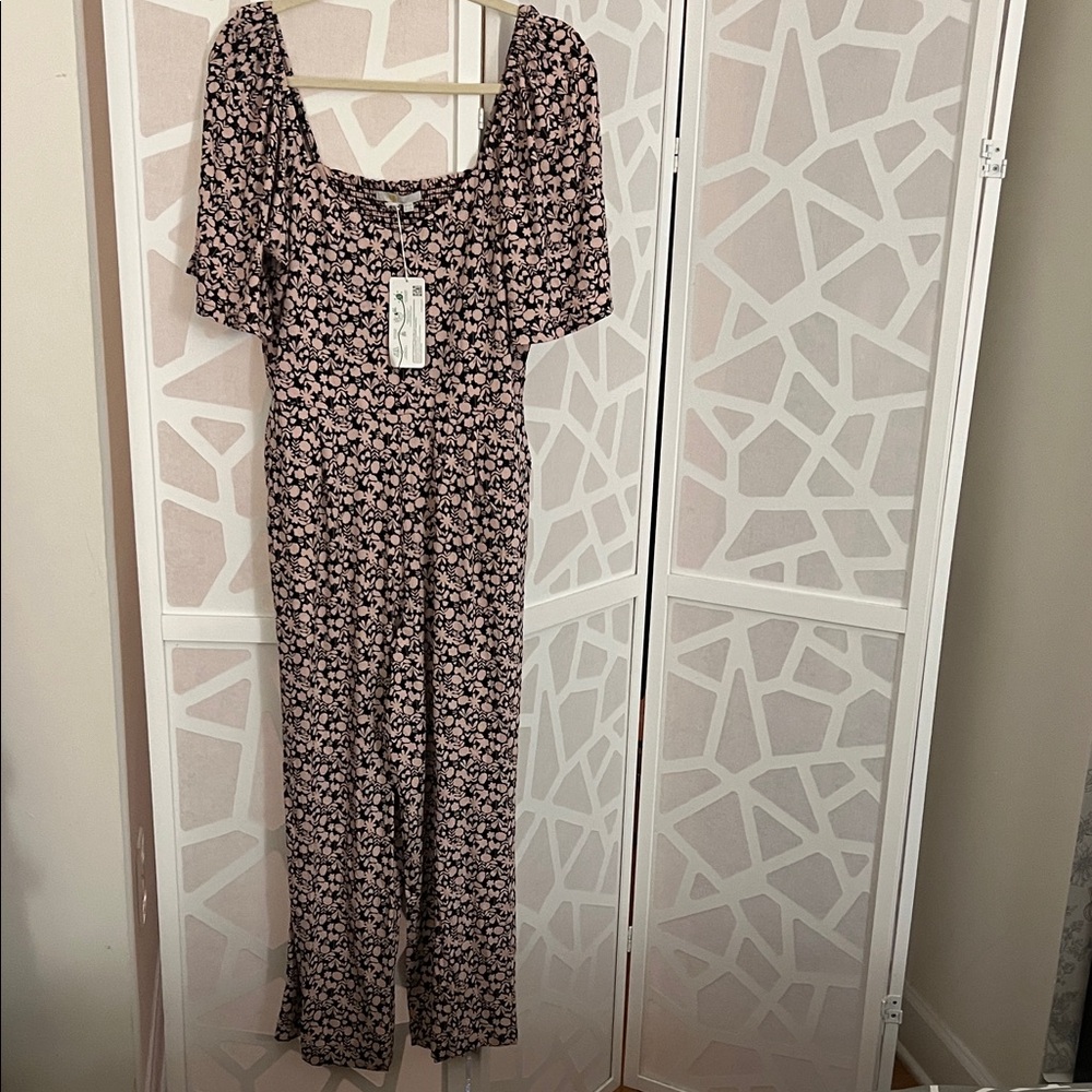 Boden Pink and Black Floral Jumpsuit